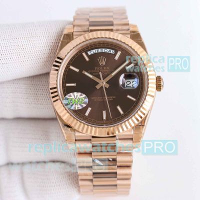 TWB Swiss Replica Rolex Day-Date II 40 Chocolate Dial Rose Gold President Watch 